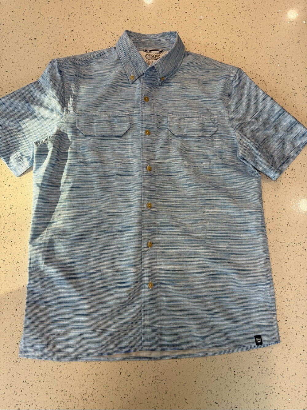 Chaps Men’s Heathered Sky Blue Short Sleeve Button-Down Shirt